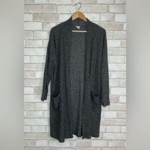 Brittany Black Gray Ribbed Open Cardigan Size L